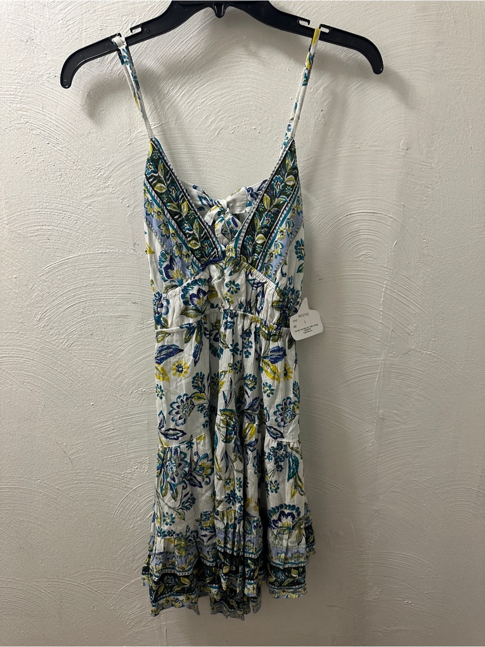 NWT Angie Womens White Blue Floral Tie Back Mini Dress Large - Picture 3 of 11